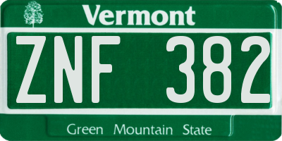 VT license plate ZNF382