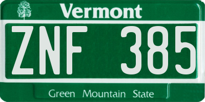 VT license plate ZNF385