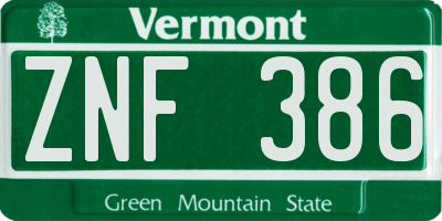 VT license plate ZNF386