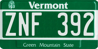 VT license plate ZNF392