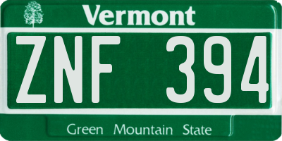 VT license plate ZNF394