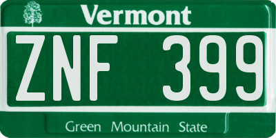 VT license plate ZNF399