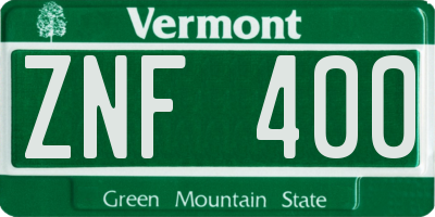 VT license plate ZNF400