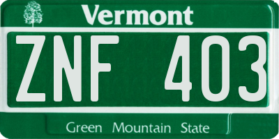VT license plate ZNF403