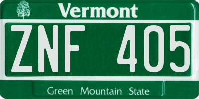 VT license plate ZNF405