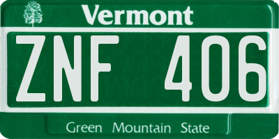 VT license plate ZNF406