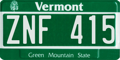 VT license plate ZNF415