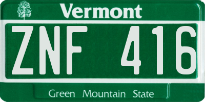VT license plate ZNF416