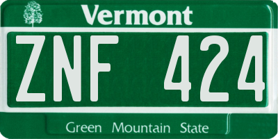 VT license plate ZNF424