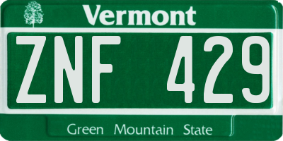 VT license plate ZNF429