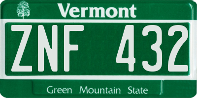 VT license plate ZNF432