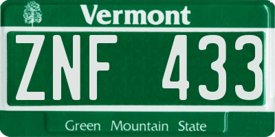 VT license plate ZNF433