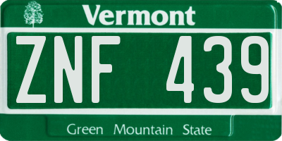 VT license plate ZNF439
