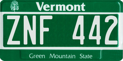 VT license plate ZNF442