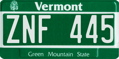 VT license plate ZNF445