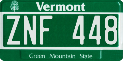 VT license plate ZNF448