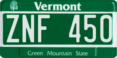 VT license plate ZNF450