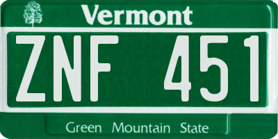 VT license plate ZNF451