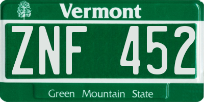VT license plate ZNF452
