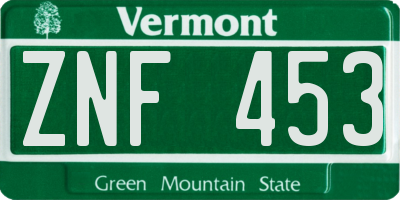 VT license plate ZNF453