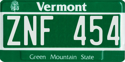 VT license plate ZNF454
