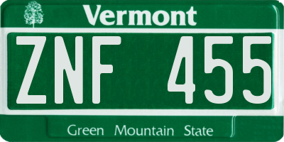 VT license plate ZNF455