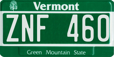VT license plate ZNF460