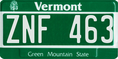 VT license plate ZNF463