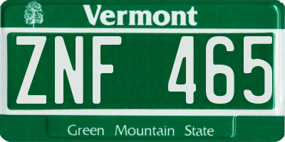 VT license plate ZNF465