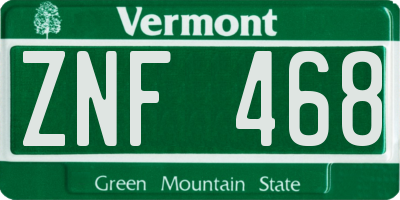 VT license plate ZNF468
