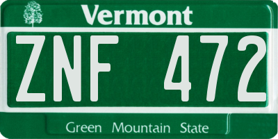 VT license plate ZNF472