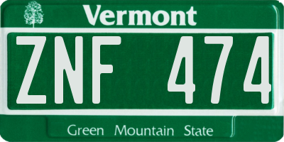 VT license plate ZNF474