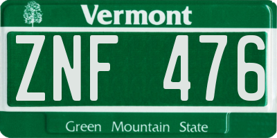 VT license plate ZNF476