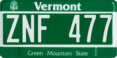 VT license plate ZNF477