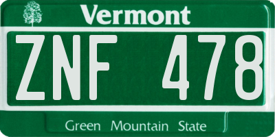 VT license plate ZNF478