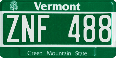 VT license plate ZNF488