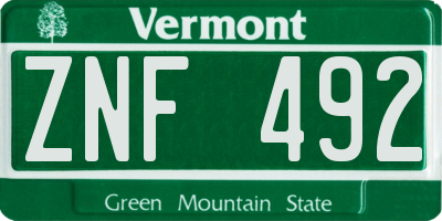 VT license plate ZNF492