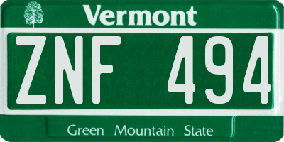 VT license plate ZNF494