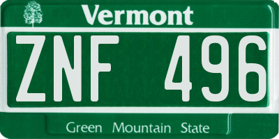 VT license plate ZNF496