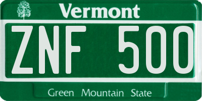 VT license plate ZNF500