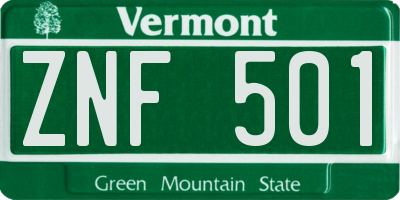 VT license plate ZNF501