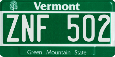 VT license plate ZNF502