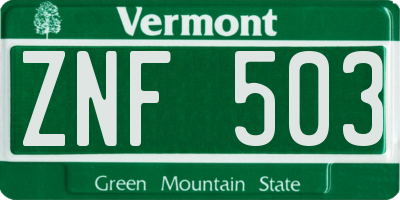VT license plate ZNF503