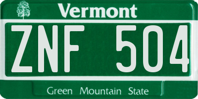 VT license plate ZNF504