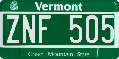 VT license plate ZNF505