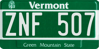 VT license plate ZNF507