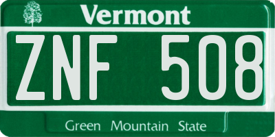 VT license plate ZNF508