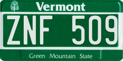 VT license plate ZNF509