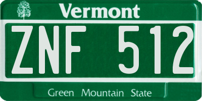 VT license plate ZNF512