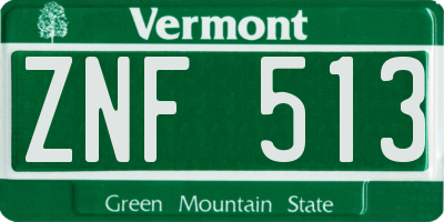 VT license plate ZNF513